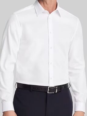 Calvin Klein Men’s Slim Fit White Herringbone Dress Shirt Size Medium